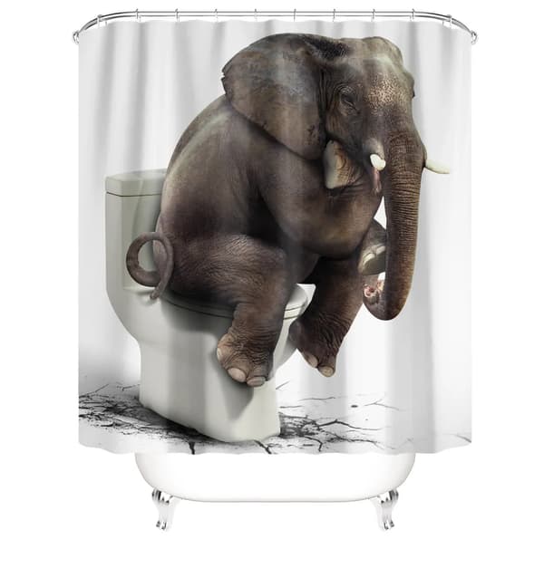 Duschdraperi Vattentätt Anti-mögel Polyester Badrumsdraperier med 12 Krokar, 3D Digitaltryck Elefant som Leker i Vattnet