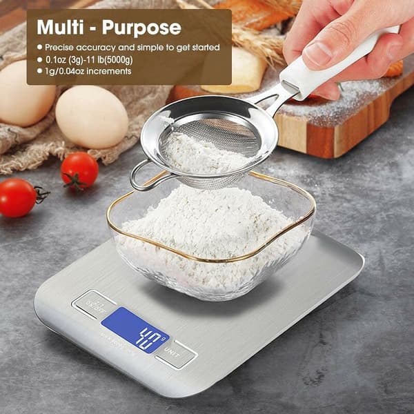 Smart digitalvåg med LCD-display kök rostfritt stål 5 kg multifunktionell matvåg silver