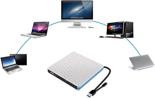 Extern DVD-enhet USBC och USB 3.0, fackladdning, brusreducering, stötsäker för Windows 10/8/7