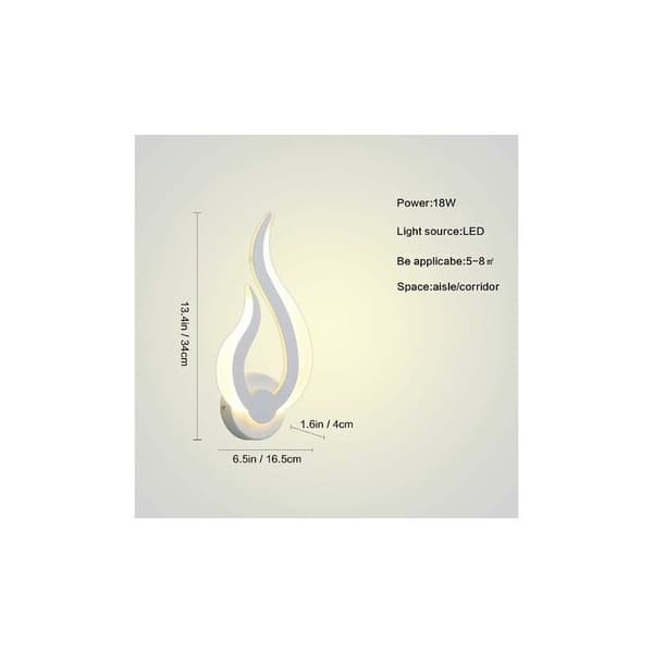Cham Créative modern vit flammformad LED-vägglampa för sovrum, trappor, vind, sängbord, varmvitt ljus