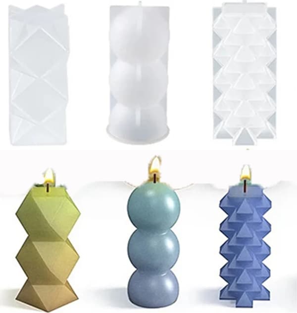Set med 3 silikonformar för gjutning, ljusform, ljusform, 3D-ljusformar