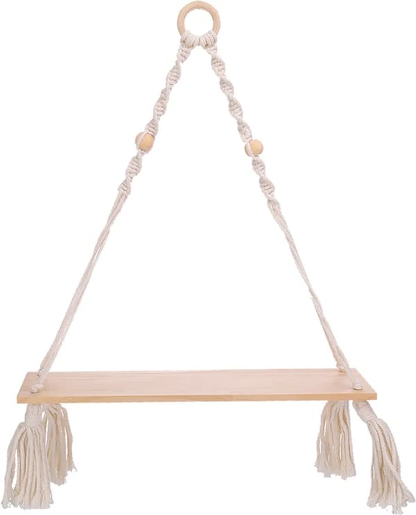 Boho vägghylla, väggdekoration med tofsar träpärlor, väggfäste för sovrum, balkong