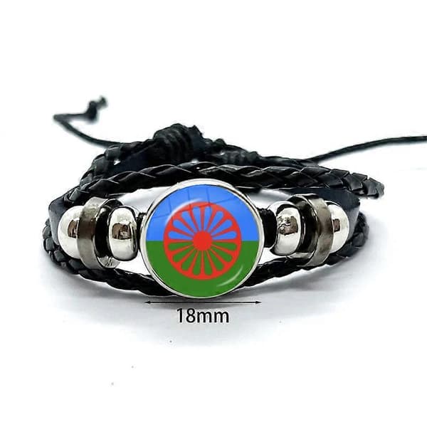 Romani Flag Läderarmband Glas Kupol Tryckknapp Smycken & Män