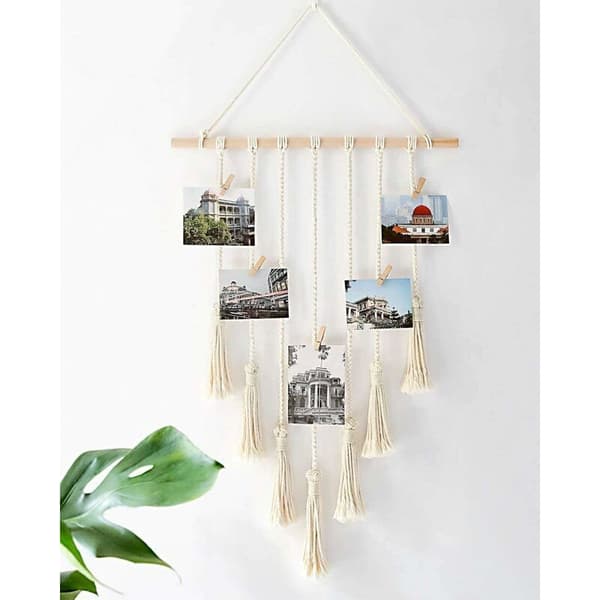 Tavla Hängande Makramé Display Väggkonst Boho Chic Inredning Heminredning för Lägenhet Sovrum Vardagsrum Galleri med 25st Träklämmor MODOU