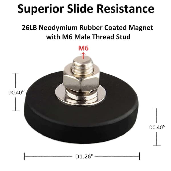 4-pack Repskyddande Neodymmagneter med Gummibeläggning och M6 Hankontakt, Superstark Magnetisk Montering för Belysning