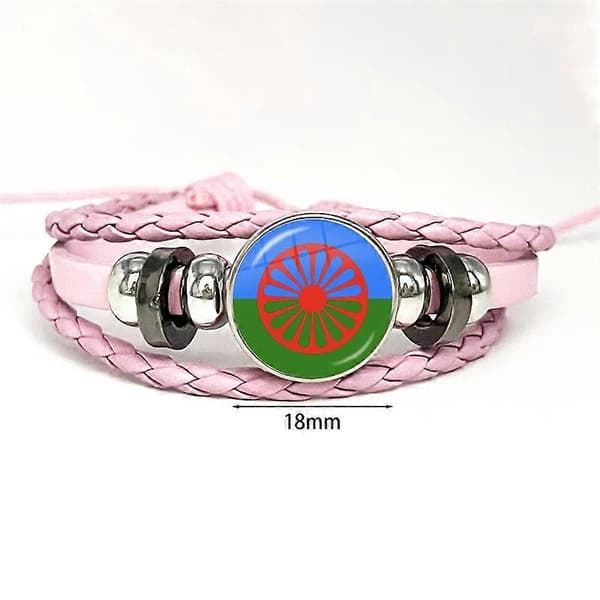 Romani Flag Läderarmband Glas Kupol Tryckknapp Smycken & Män
