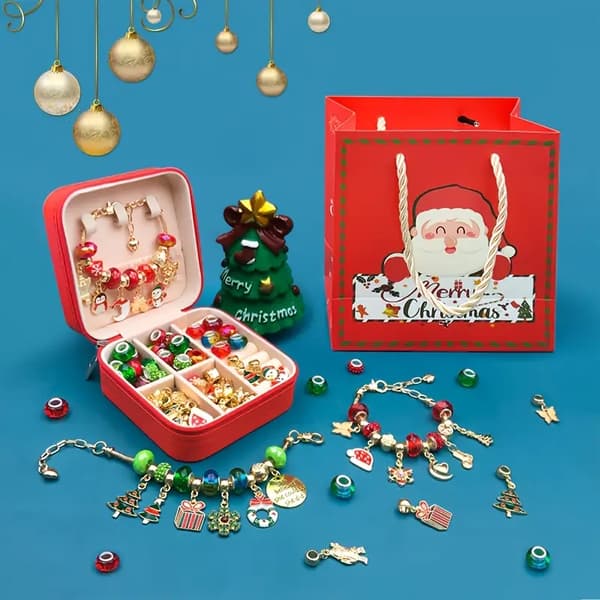 66-delars julcharm-armbandssats, med presentask och presentpåse
