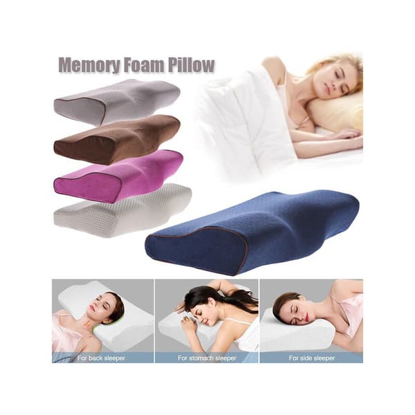 Memory Foam Sängkudde Ergonomiskt Designad Nackkudde Sovkomfort Nackfjärilsformad Memory Foam Kudde 1 Styck (Marinblå)