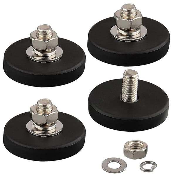 4-pack Repskyddande Neodymmagneter med Gummibeläggning och M6 Hankontakt, Superstark Magnetisk Montering för Belysning