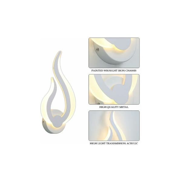 Cham Créative modern vit flammformad LED-vägglampa för sovrum, trappor, vind, sängbord, varmvitt ljus