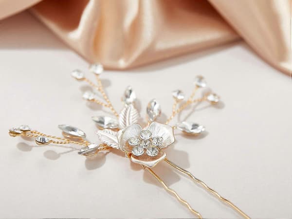 2 st Bröllopshårnålar Brud Rhinestone Bröllopshårtillbehör Hårstycken för Brudar Brudtärna, Roséguld