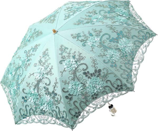 Broderad spets dubbeldäck Anti-UV Parasoll Sol/Regn/Snö Hopfällbart paraply