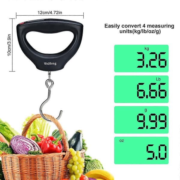Bärbar digital bagagevåg med bakgrundsbelyst LCD-display - 50 kg