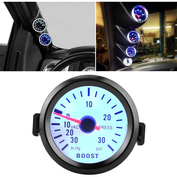 Universal Boost Pointer Mätare Vakuumtrycksmätare 0-30 PSI 12V Blå LED-urtavla 52mm Diameter för Bilmotor