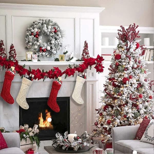 Julstrumpor i stickad kabel, vit elfenben, klassisk 45 cm, 2 st