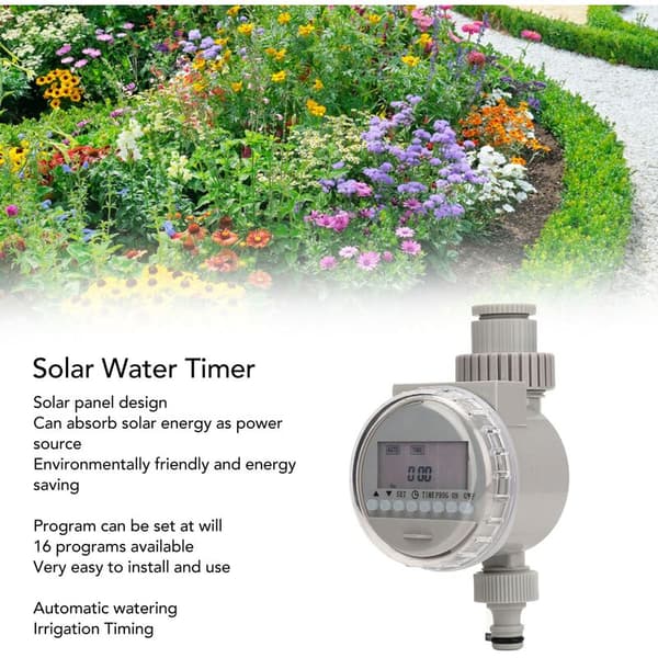 Solvatten timer, intelligent automatisk bevattnings- och bevattningskontrollsystem med LCD-display för hemträdgården