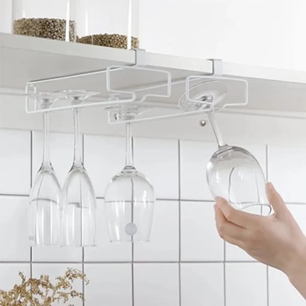 Set med 2 vinglasställ, vinglashållare, under skåpet, glasställ, väggmontering, vinglas, hängande ställ vit