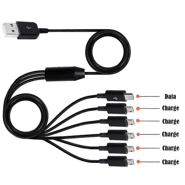 USB 2.0 Typ A Hane till Micro USB Hane 1 till 6 Splitter Kabel Data Laddning