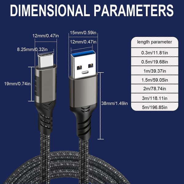 20V 3A USB Typ C-kabel USB A till Typ C Snabbladdningskablar Datakabel Laddare Sladd för Mobiltelefon SSD Hårddisk