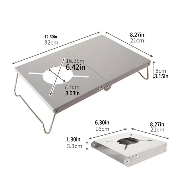 Vikbart Värmesköld Campingkök Bord Värmeisolering Skiva Utomhus Kök Fäste Bärbart Mini Vikbart Bord Aluminiumlegering (Silver)