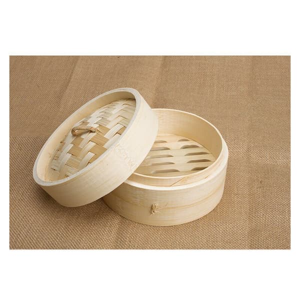 Bambuångare Asienkorg 2 nivåer Dim Sum ris bambuångare 20 cm 2 nivåer + 1 lock 3 delar