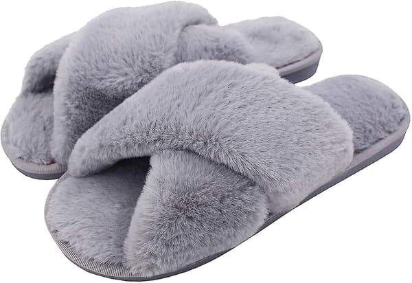 Tofflor-plysch-varma, Bekväma fluffiga fuskpäls vinterstugtofflor (40-41)