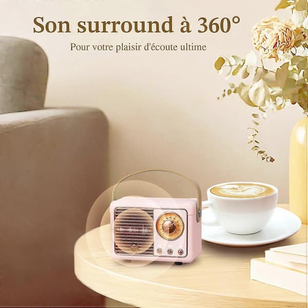 Bärbar Retro Bluetooth-högtalare, FM-radiohögtalare, 3 W högeffekthögtalare, basmembran, stöder USB/TF-kort/AUX