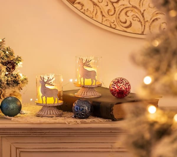 Julstjärne ljusstake set med 2 renar lykta ljusstakar
