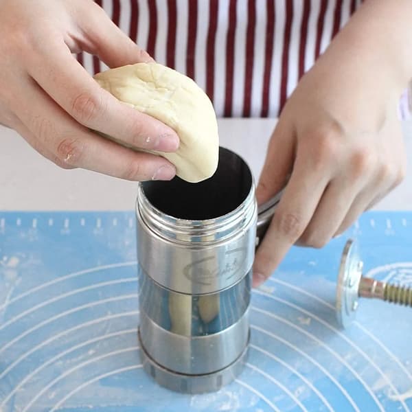 Pastamaskin i rostfritt stål med 5 formar, manuell spaghetti- och nudelpress för DIY-bakning