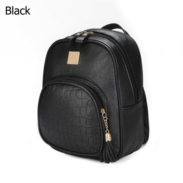 Dam PU Läder Skolflätad ryggsäck SVART . black
