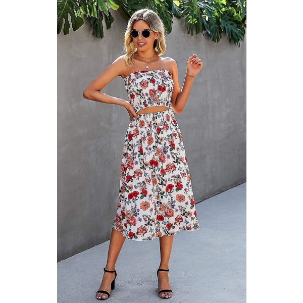 Blomsterbluse til kvinder, Maxi-nederdeldragtskjole. Red Medium