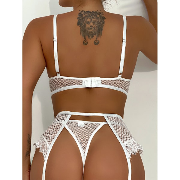 Kvinnors sexiga spetsunderkläder BH Thong Sets Cosplay Nattkläder Sleep K white M