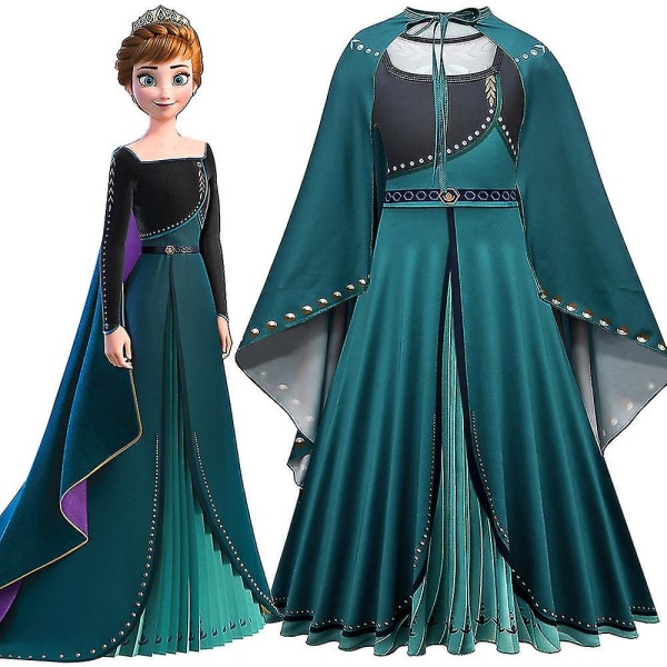 Ny Frozen Princess Anna Cosplay Cloak Dress Dräkt Outfit Barn Flickor Fancy Dress - 5-6 Years