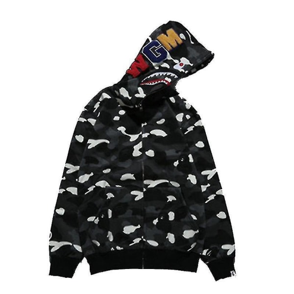 Shark outh hættetrøje med 3d print Wgm broderet cardigan camouflage hættetrøje - black M