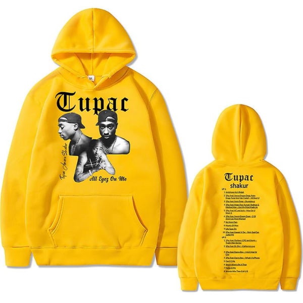 Räppäri Tupac 2pac Hip Hop -huppari Miesten Muoti Hupparit Miesten Naisten Ylimitoitettu villapaita Mies Musta Streetwear Mies Vintage Sweatshirt Z Yellow XXL
