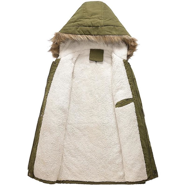 Miesten talvipehmustettu pehmustettu Parka-hupullinen takki Ulkovaatteet Paksu fleecehupparitakki Z X Army Green 3XL