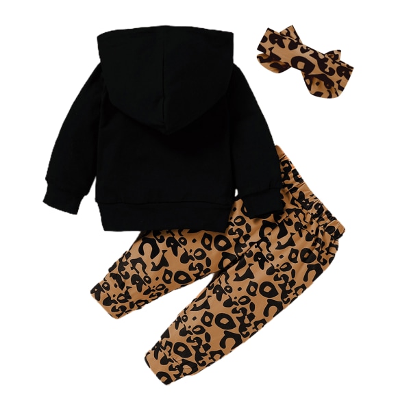 Kid Girl Hette Langermet Casual Leopard Pant Pannebånd Antrekk Z MAMA 70cm