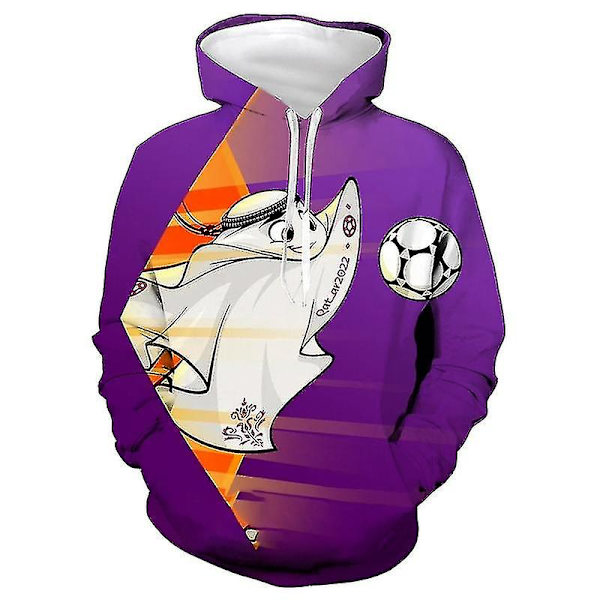2022 Qatar World Cup Fotboll Mascot Theme Barn Aldult Hoodies Sweatshirt - Purple L