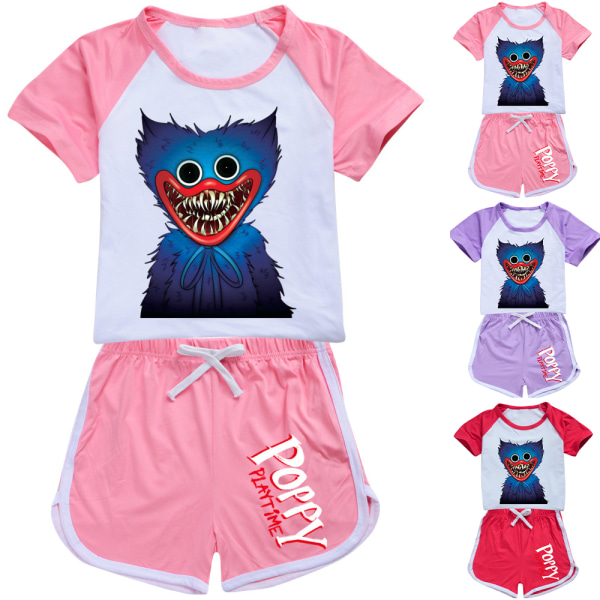 Poppy Playtime Girls Qutfit kortermet t-skjorte og shortssett Z Pink 150cm