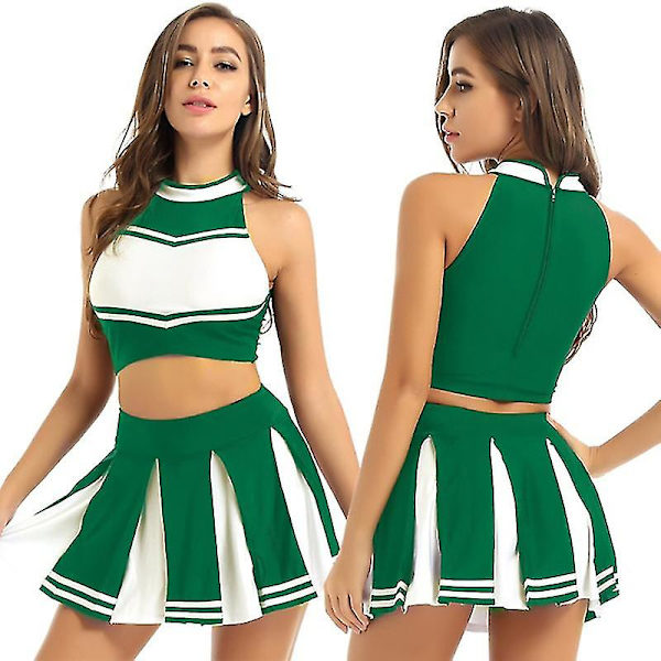 Kvinders Cheer Leader Kostume Uniform Cheerleading Voksen Dress Up Z X GREEN S