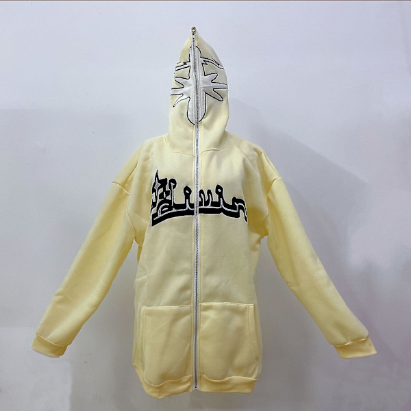 Dame-hettegenser med glidelås, løs Hip Hop Goth-parjakke for menn V light yellow M