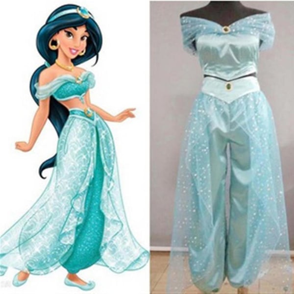 Aladdin Jasmine Princess Kostym Fancy Dress Up Carnivals Halloween Cosplay Party Outfits Green L