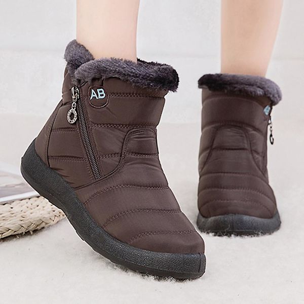 Vinterlätt tjock päls Ankel Vattentät 11cm klackstövlar för kvinnor CNMR Dark Brown 35