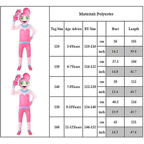 Poppy Playtime Mom Cosplay Jumpsuit Kids Party Nice Costume zy 9-10 Years