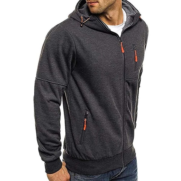 Män Zip Träningsjacka Gym Hooded ångärmad Sweatshirt Gym Top Höst Vinterkappa CNMR Dark Gray L