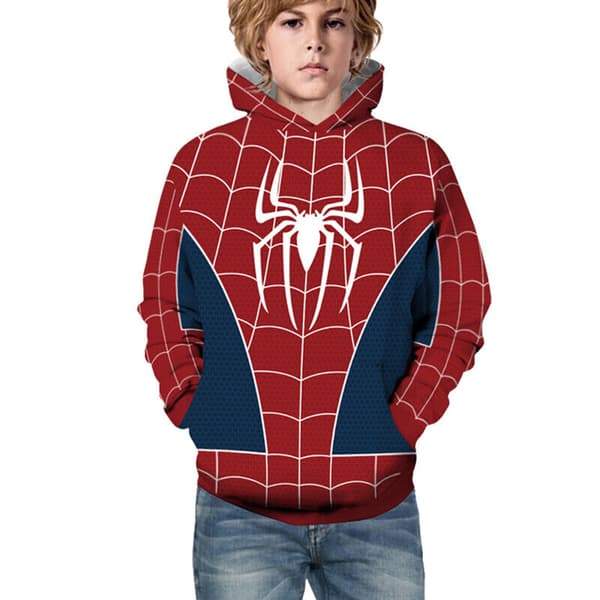 Barn Gutter Jenter Spiderman 3D-trykt Langermet Hettegenser Genser - Red