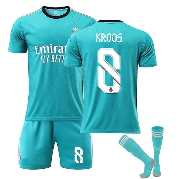 Real Madrid Second Away Grøn trøje nr. 9 Benzema nr. 10 Modric fodboldtrøjesæt børneskjorte H 21 22 KROOS 8 Kids 22(120-130CM)