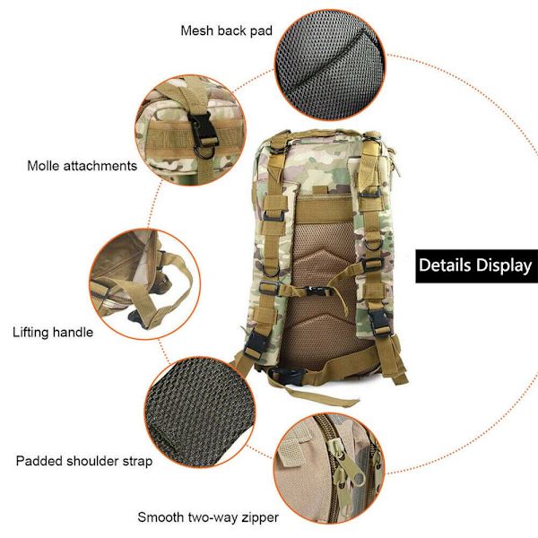 Military Tactical Army Rygsæk Udendørstaske 30L -1 khaki