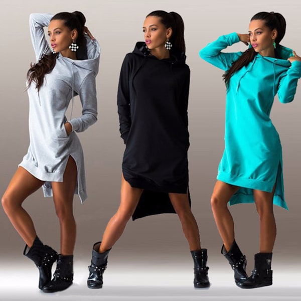 Langermet genser med hette for kvinner - dark grey M