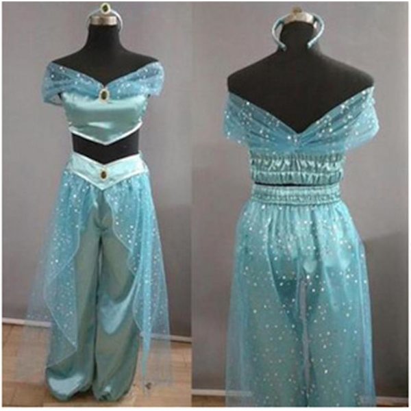 Aladdin Jasmine Princess -asu Tyylikäs pukeutuminen karnevaalit Halloween Cosplay -juhlaasut Green XL